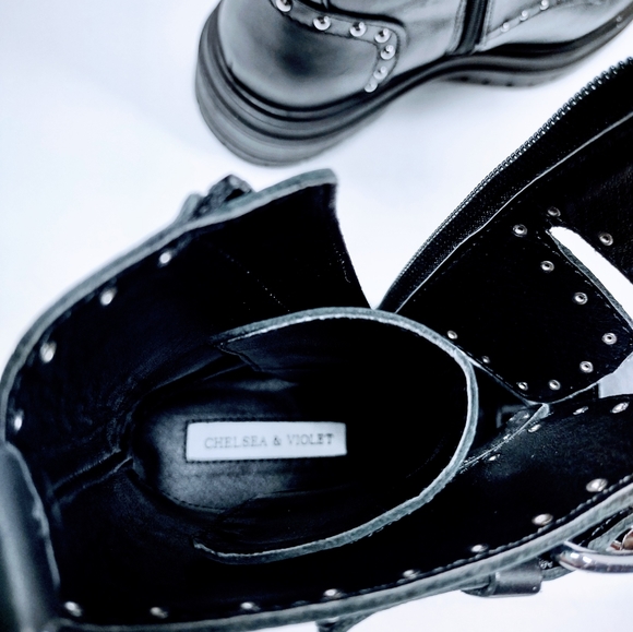 Y2K Chelsea & Violet Rhea Studded Leather Buckle  Sz 7M Women's Combat Boots - Picture 13 of 14